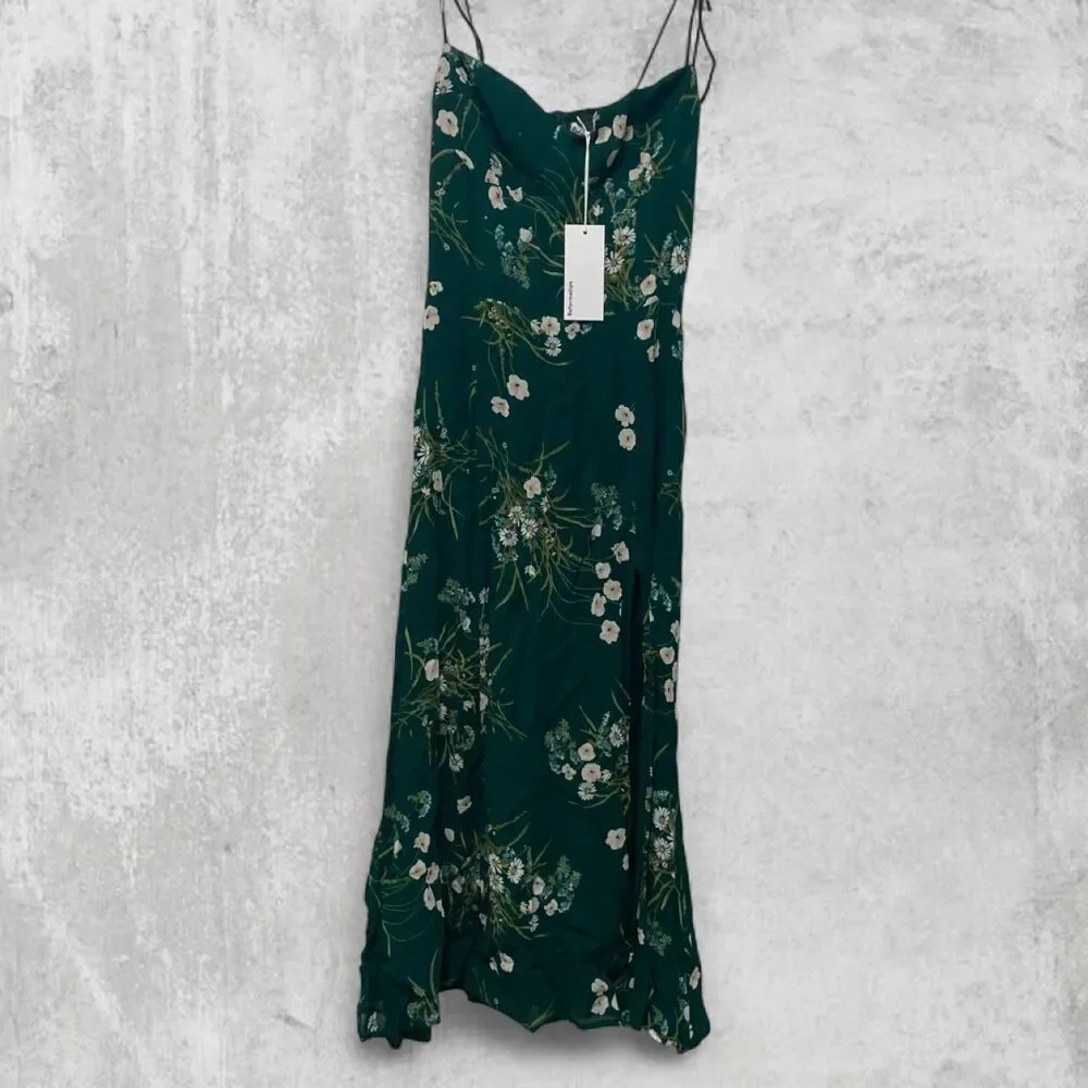 Reformation Juliette Floral Midi Dress Size 6 NWT Green Slit Dress - Picture 4 of 7